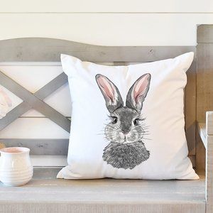 Easter Pillow Cover, Gray Easter Bunny, 16x16 inches, Indoor/Outdoor